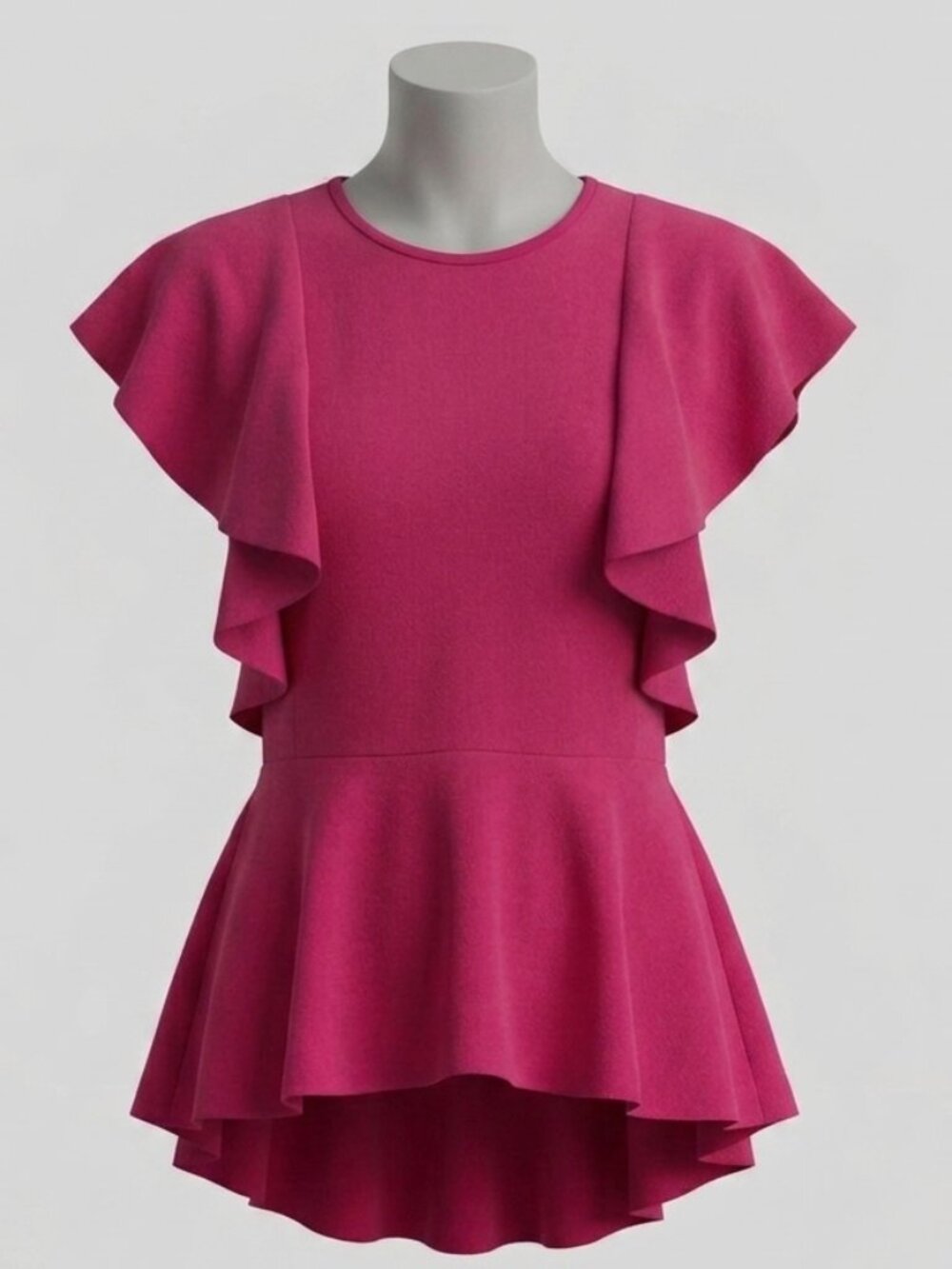 Zara Women Hot Pink Flutter Sleeve Top with Deep V Back Peplum L